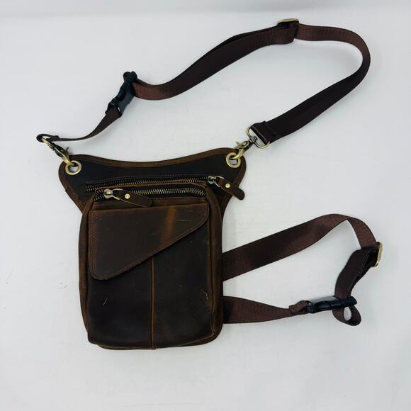 Genuine Leather Men's Drop Leg Bag Crazy Horse Motorcycle Vintage - Picture 1 of 7